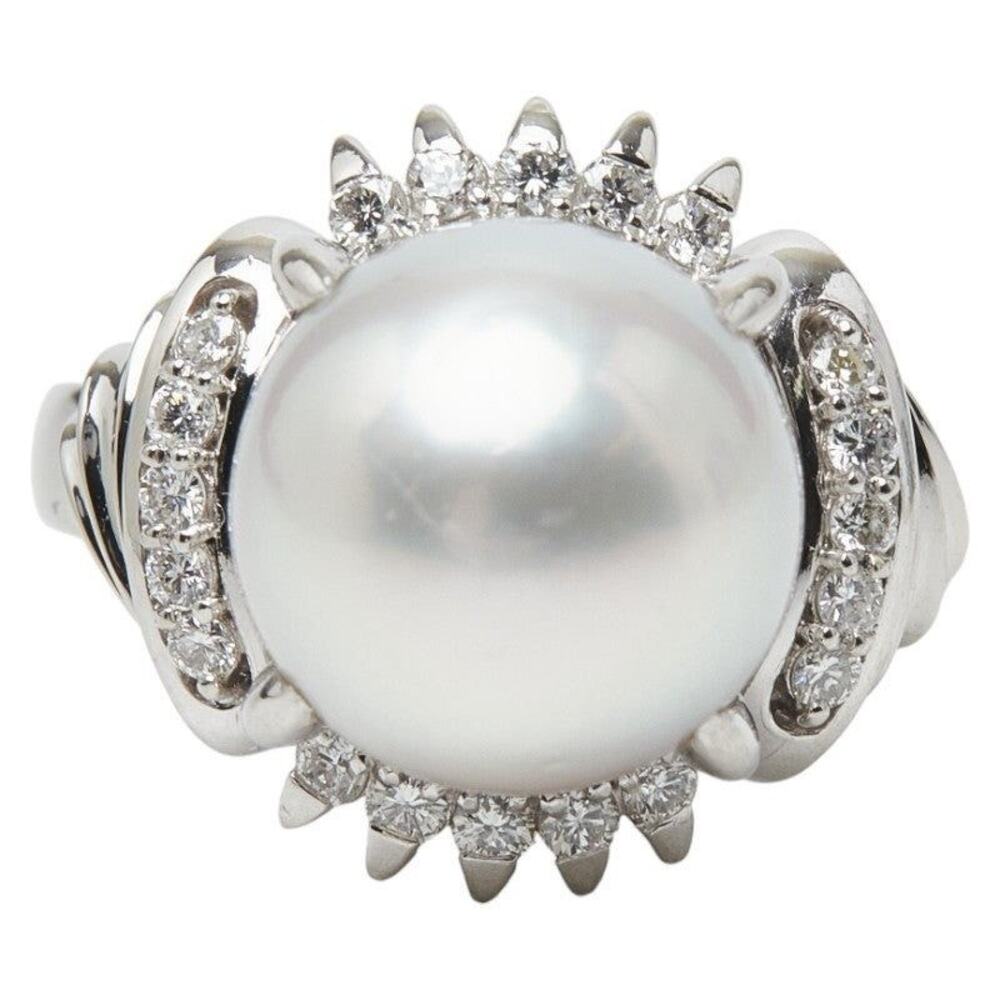 Unbranded South Sea Pearl Diamond Platinum 900 Ring Silver
